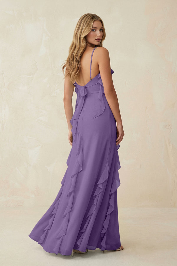 Ruffled Cami Strap Chiffon Sheath Bridesmaid Dress in Tahiti - KissProm Bridesmaid Dresses