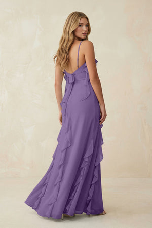 Ruffled Cami Strap Chiffon Sheath Bridesmaid Dress in Tahiti - KissProm Bridesmaid Dresses
