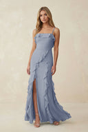 Ruffled Cami Strap Chiffon Sheath Bridesmaid Dress in Twilight - KissProm Bridesmaid Dresses