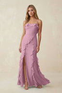 Ruffled Cami Strap Chiffon Sheath Bridesmaid Dress in Vintage Mauve - KissProm Bridesmaid Dresses