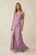 Ruffled Cami Strap Chiffon Sheath Bridesmaid Dress in Wisteria - KissProm Bridesmaid Dresses