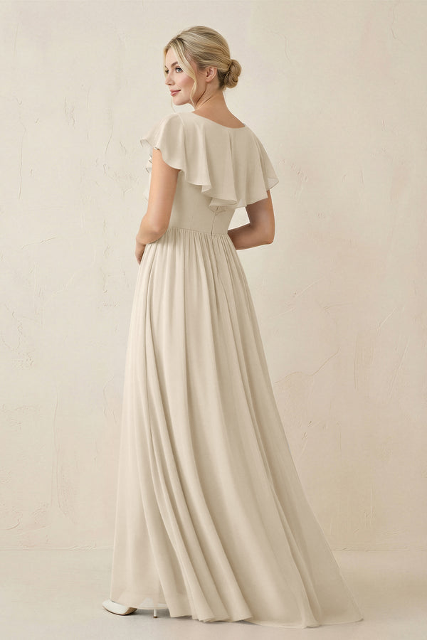 capped sleeve bridesmaid dresses Illusion Lace Cap Sleeves Bridesmaid Dresses with Chiffon Skirt –  loveangeldress main image 0