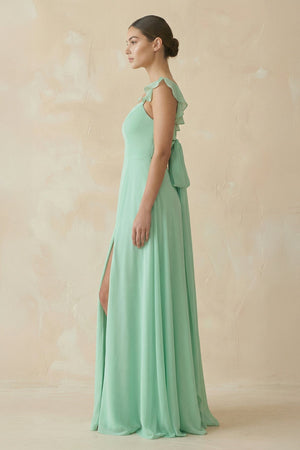 Ruffled Chiffon A - Line Long Bridesmaid Dress - KissProm Bridesmaid Dresses