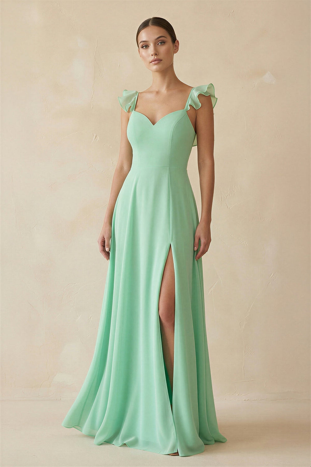 Ruffled Chiffon A - Line Long Bridesmaid Dress - KissProm Bridesmaid Dresses