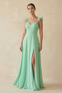 Ruffled Chiffon A - Line Long Bridesmaid Dress - KissProm Bridesmaid Dresses
