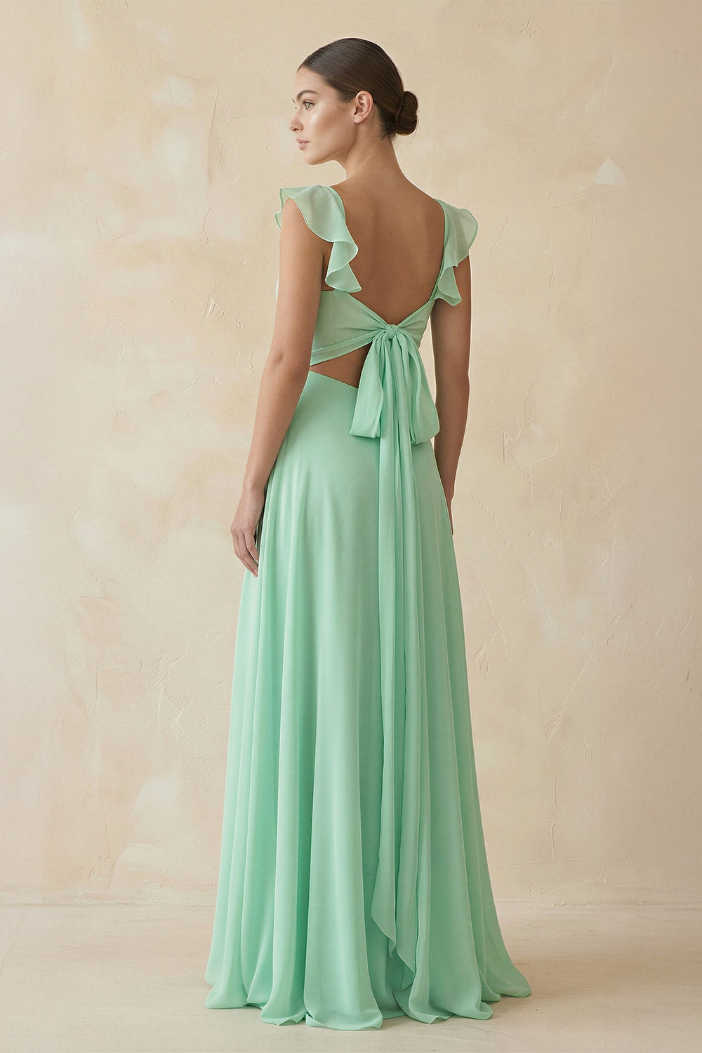 Ruffled Chiffon A - Line Long Bridesmaid Dress - KissProm Bridesmaid Dresses