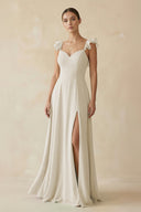 Ruffled Chiffon A - Line Long Bridesmaid Dress in Dove Gray - KissProm