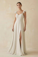 Ruffled Chiffon A - Line Long Bridesmaid Dress in Dove Gray - KissProm