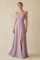Ruffled Chiffon A - Line Long Bridesmaid Dress in Dusk - KissProm