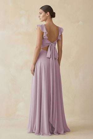 Ruffled Chiffon A - Line Long Bridesmaid Dress in Dusk - KissProm