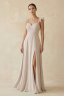 Ruffled Chiffon A - Line Long Bridesmaid Dress in Frost - KissProm