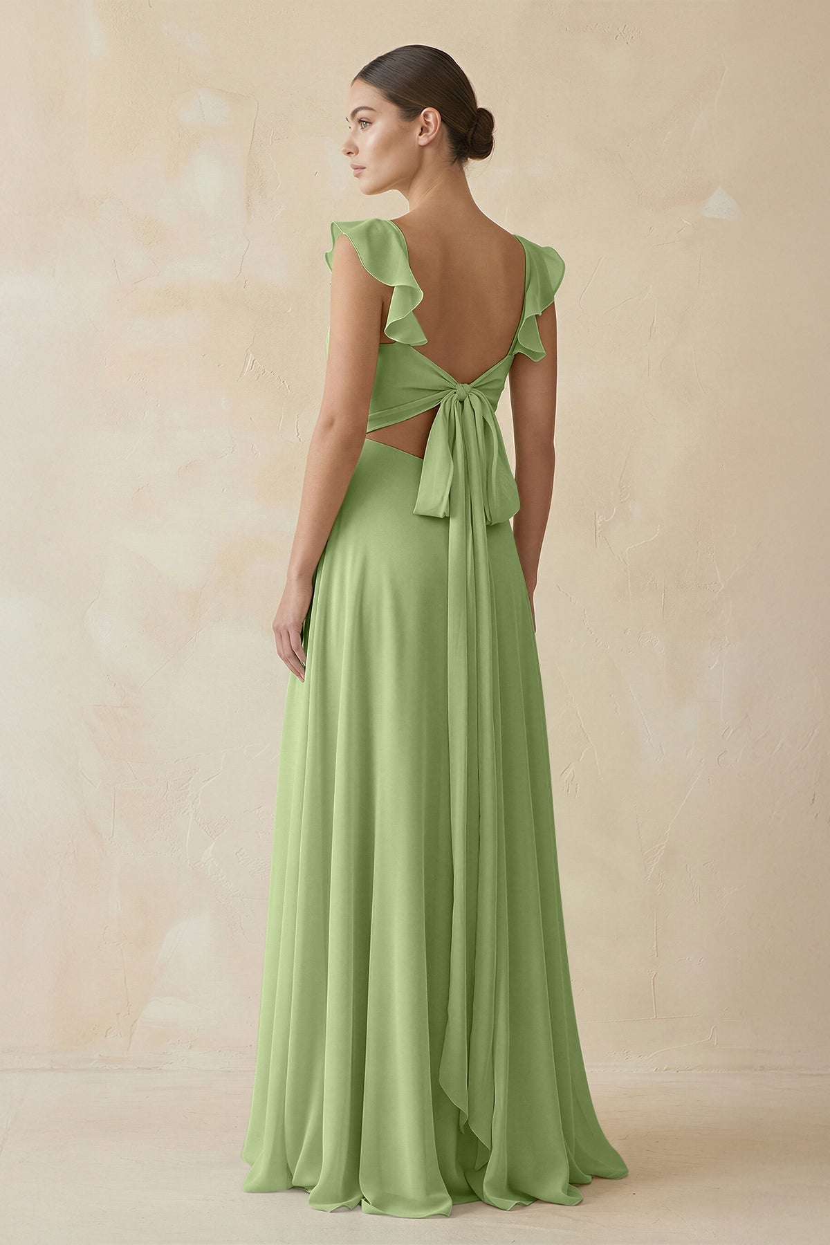 Ruffled Chiffon A-Line Long Bridesmaid Dress in Matcha, Matcha / 4 Ruffled Chiffon A-Line Long Bridesmaid Dress in Matcha, Matcha / 4