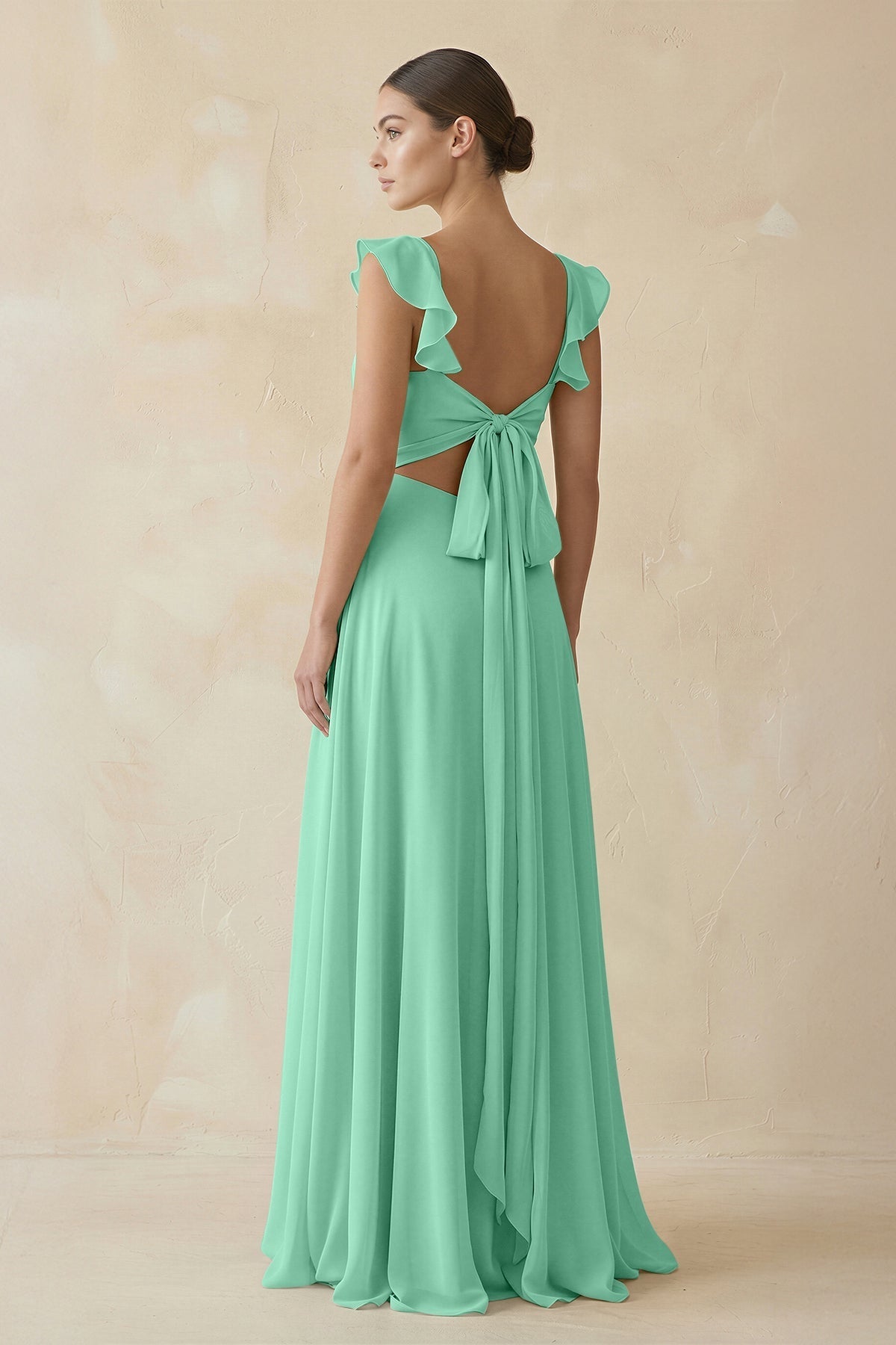 Ruffled Chiffon A-Line Long Bridesmaid Dress in Turquoise, Turquoise / 18 Ruffled Chiffon A-Line Long Bridesmaid Dress in Turquoise, Turquoise / 18