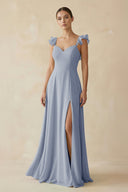 Ruffled Chiffon A - Line Long Bridesmaid Dress in Twilight - KissProm