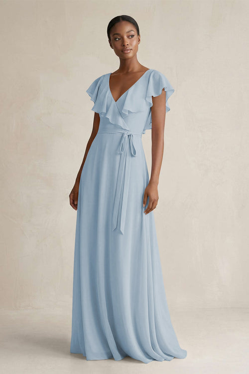 blue wrap bridesmaid dress KissProm