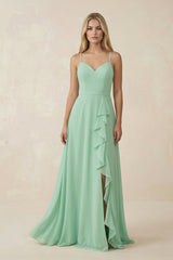 Ruffled Hem A-Line Chiffon Bridesmaid Dress in Pale Pistachio - KissProm BRIDESMAID DRESSES