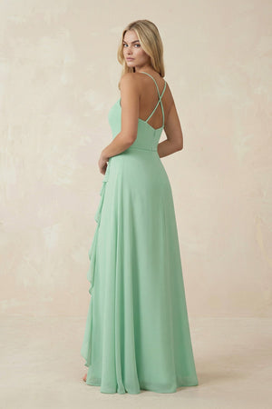 Ruffled Hem A-Line Chiffon Bridesmaid Dress in Pale Pistachio - KissProm BRIDESMAID DRESSES