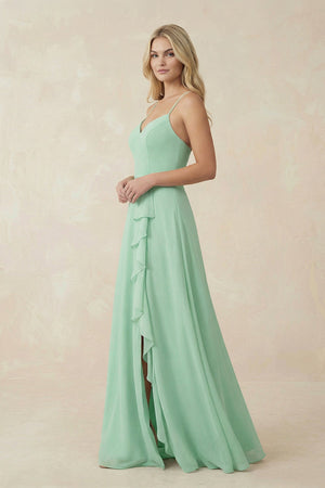 Ruffled Hem A-Line Chiffon Bridesmaid Dress in Pale Pistachio - KissProm BRIDESMAID DRESSES