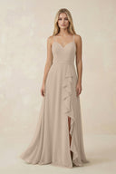 Ruffled Hem A-Line Chiffon Bridesmaid Dress in Almond - KissProm BRIDESMAID DRESSES
