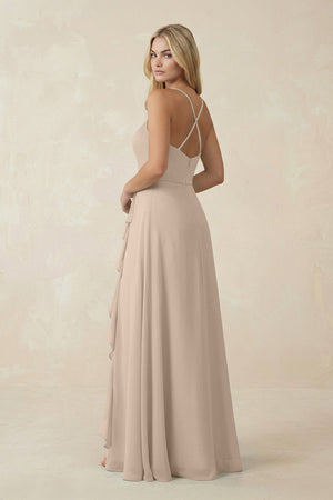 Ruffled Hem A-Line Chiffon Bridesmaid Dress in Almond - KissProm BRIDESMAID DRESSES