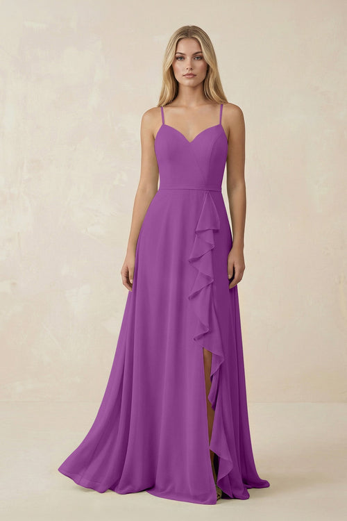 Ruffled Hem A-Line Chiffon Bridesmaid Dress in Amethyst - KissProm BRIDESMAID DRESSES