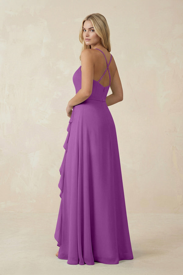 Ruffled Hem A-Line Chiffon Bridesmaid Dress in Amethyst - KissProm BRIDESMAID DRESSES
