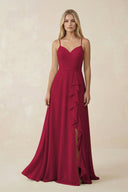 Ruffled Hem A-Line Chiffon Bridesmaid Dress in Berry - KissProm BRIDESMAID DRESSES