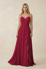 Ruffled Hem A-Line Chiffon Bridesmaid Dress in Berry - KissProm BRIDESMAID DRESSES