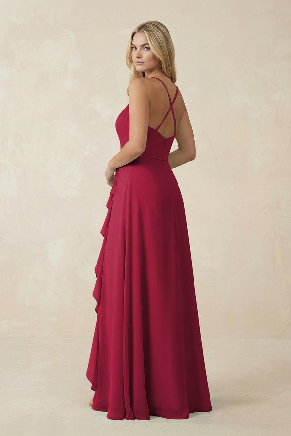 Ruffled Hem A-Line Chiffon Bridesmaid Dress in Berry - KissProm BRIDESMAID DRESSES