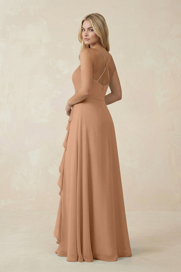Ruffled Hem A-Line Chiffon Bridesmaid Dress in Bronzer - KissProm BRIDESMAID DRESSES