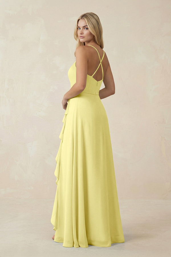 Ruffled Hem A-Line Chiffon Bridesmaid Dress in Buttercup - KissProm BRIDESMAID DRESSES