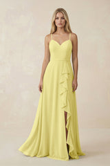 Ruffled Hem A-Line Chiffon Bridesmaid Dress in Buttercup - KissProm BRIDESMAID DRESSES