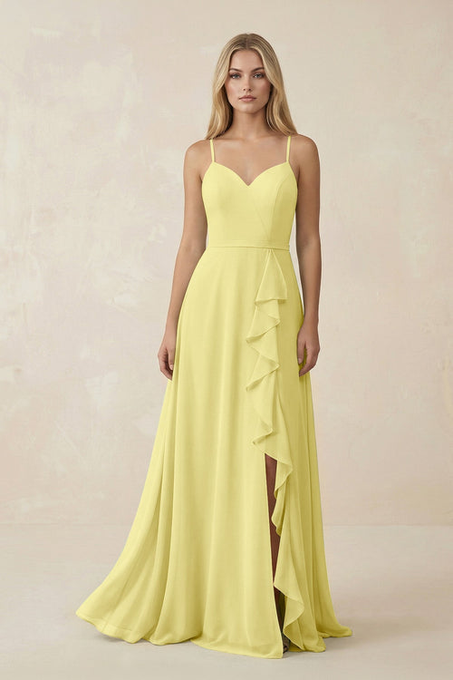 Ruffled Hem A-Line Chiffon Bridesmaid Dress in Buttercup - KissProm BRIDESMAID DRESSES