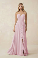 Ruffled Hem A-Line Chiffon Bridesmaid Dress in Candy Pink - KissProm BRIDESMAID DRESSES
