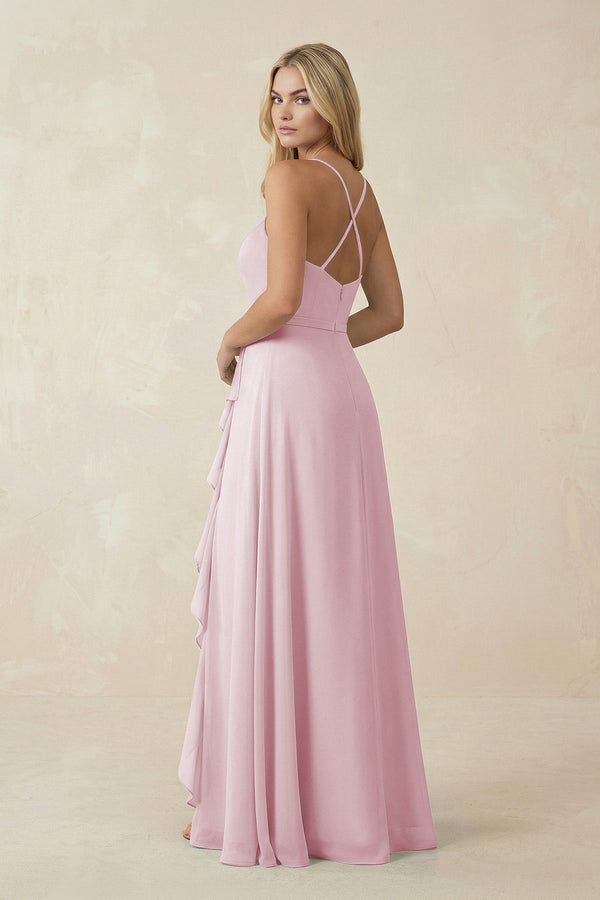 Ruffled Hem A-Line Chiffon Bridesmaid Dress in Candy Pink - KissProm BRIDESMAID DRESSES