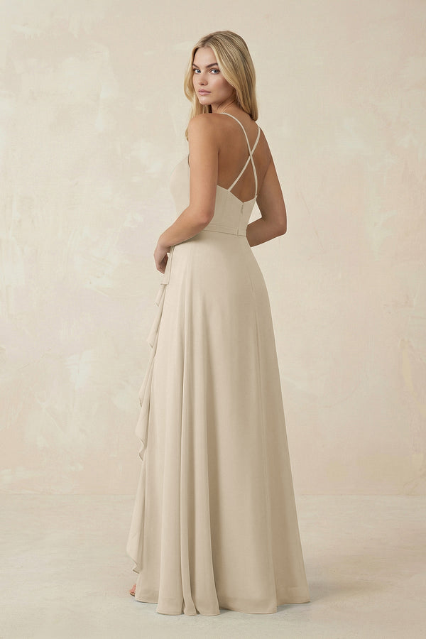 Ruffled Hem A-Line Chiffon Bridesmaid Dress in Champagne - KissProm BRIDESMAID DRESSES