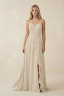 Ruffled Hem A-Line Chiffon Bridesmaid Dress in Champagne - KissProm BRIDESMAID DRESSES