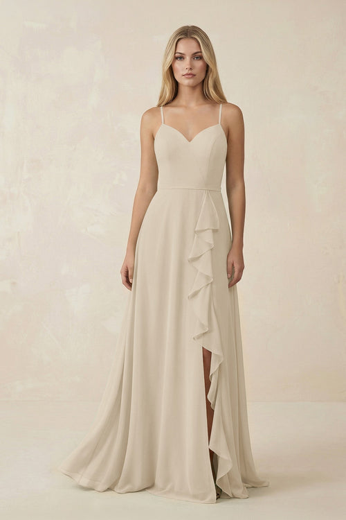 Ruffled Hem A-Line Chiffon Bridesmaid Dress in Champagne - KissProm BRIDESMAID DRESSES