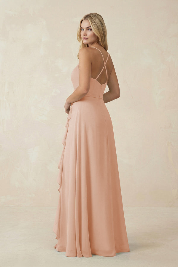 Ruffled Hem A-Line Chiffon Bridesmaid Dress in Champagne Rose - KissProm BRIDESMAID DRESSES