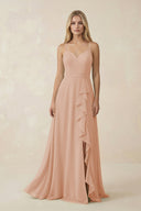 Ruffled Hem A-Line Chiffon Bridesmaid Dress in Champagne Rose - KissProm BRIDESMAID DRESSES