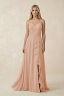 Ruffled Hem A-Line Chiffon Bridesmaid Dress in Champagne Rose - KissProm BRIDESMAID DRESSES