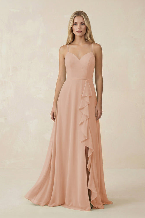Ruffled Hem A-Line Chiffon Bridesmaid Dress in Champagne Rose - KissProm BRIDESMAID DRESSES