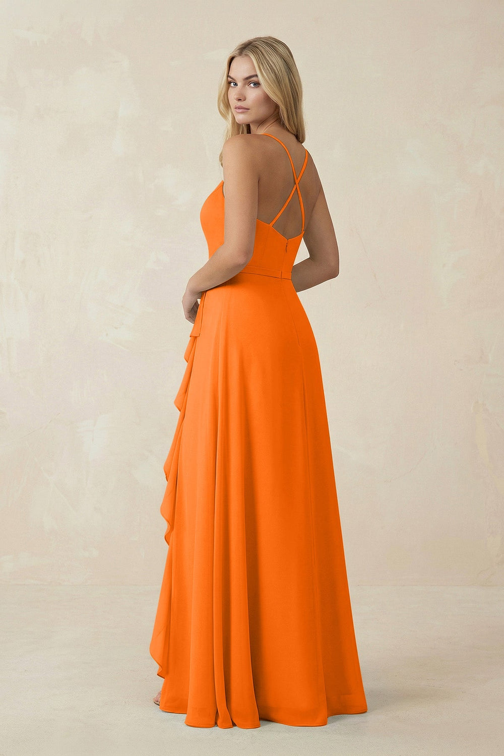 Ruffled Hem A-Line Chiffon Bridesmaid Dress in Cinnamon - KissProm BRIDESMAID DRESSES