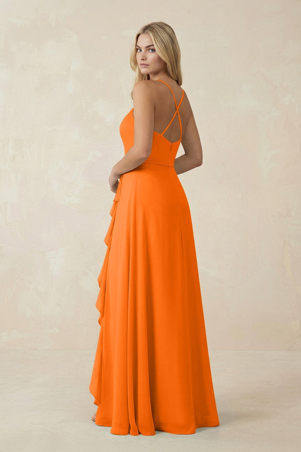 Ruffled Hem A-Line Chiffon Bridesmaid Dress in Cinnamon - KissProm BRIDESMAID DRESSES