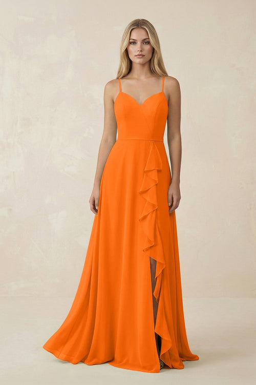 Ruffled Hem A-Line Chiffon Bridesmaid Dress in Cinnamon - KissProm BRIDESMAID DRESSES