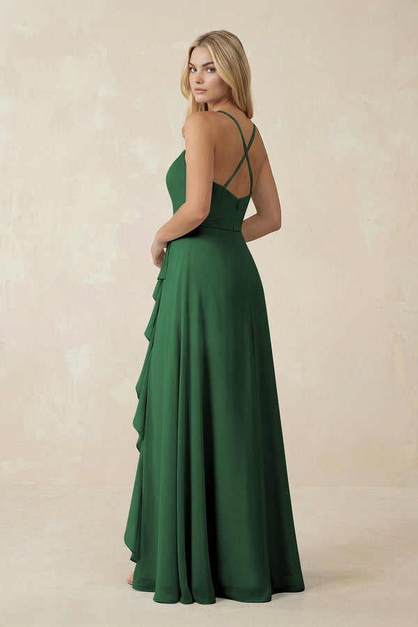 Ruffled Hem A-Line Chiffon Bridesmaid Dress in Dark Green - KissProm BRIDESMAID DRESSES