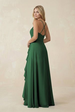 Ruffled Hem A-Line Chiffon Bridesmaid Dress in Dark Green - KissProm BRIDESMAID DRESSES