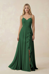 Ruffled Hem A-Line Chiffon Bridesmaid Dress in Dark Green - KissProm BRIDESMAID DRESSES