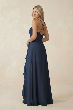 Ruffled Hem A-Line Chiffon Bridesmaid Dress in Dark Navy - KissProm BRIDESMAID DRESSES