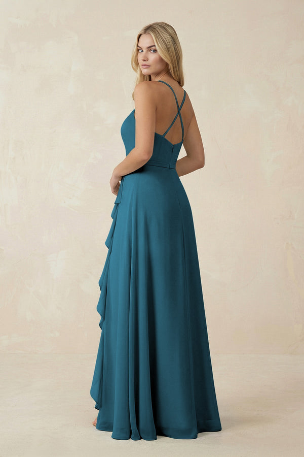 Ruffled Hem A-Line Chiffon Bridesmaid Dress in Dark Teal - KissProm BRIDESMAID DRESSES